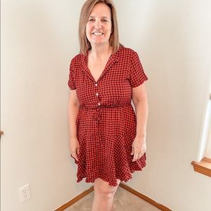 Super cute red and black checkered dress,size L!